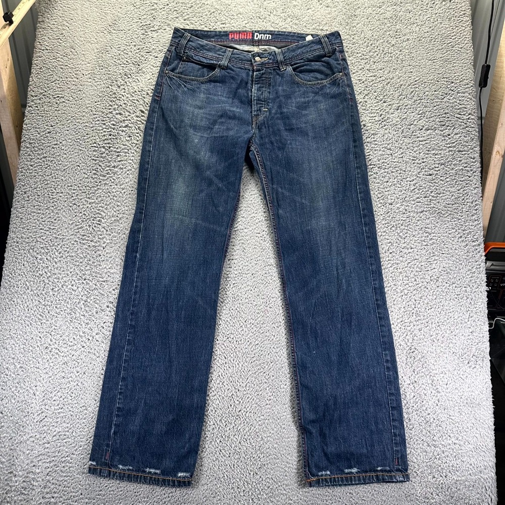 Puma Jeans Mens 36x36 Blue Cotton Denim Straight Baggy Casual Outdoor Button Fly